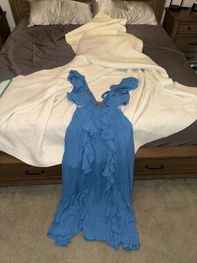 Vici Blue Ruffle Maxi Skirt